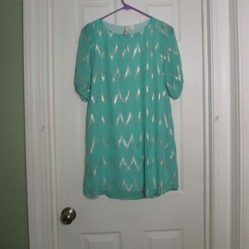 shimmery Chevron Mint party dress Tic-Toc Knits